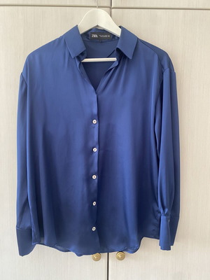 Zara satin shirt, size S, blue, loose fit