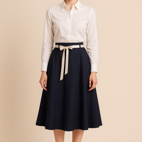 Midi skirt with beige ribbon and vintage style, new