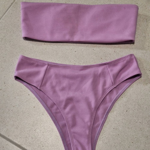 Decoro Ribbed Lilac Bandeau Bikini Set Size M like new