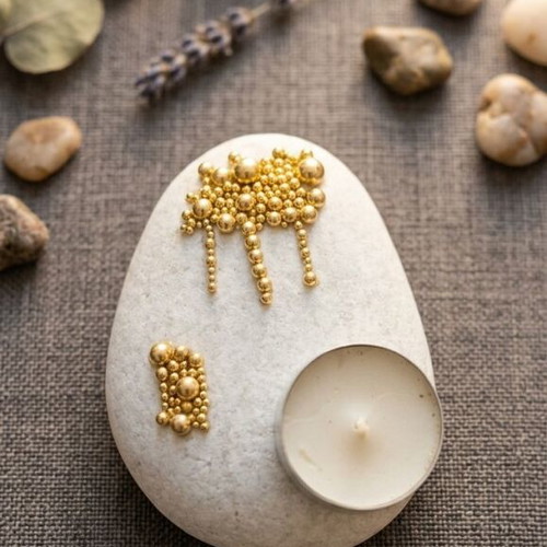 Handmade stone candlestick with golden details zen decor new