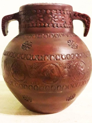 Βάζο Terracota δεκαετίας '60 με Αρχαιοελληνικές παραστάσεις, σαν καινούργιο