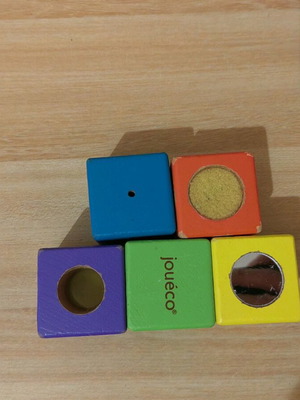 Wooden educational activity cubes used