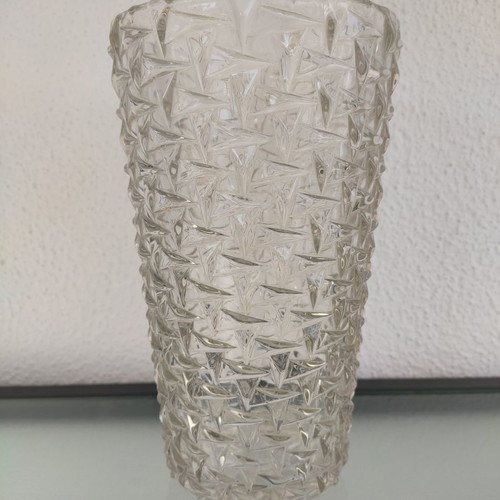 Glass vase transparent with embossed design new