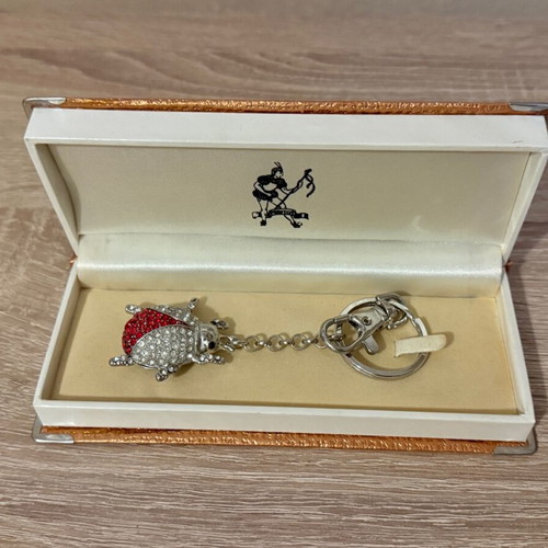 Pierrot Ladybug Keychain with Rhinestones like new, red
