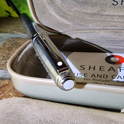 Sheaffer Prelude White Dot ballpoint pen in chrome, like new, boxed