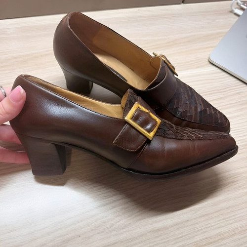 Vintage Koufidis leather pumps used, brown, narrow fit, size 37