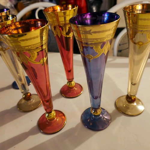 Crystal glasses new, collectible, colored with gold, set of 6
