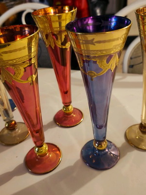 Crystal glasses new, collectible, colored with gold, set of 6