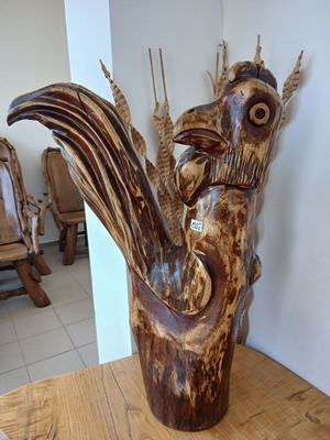 Rooster sculpture new, solid oak, 67 cm tall