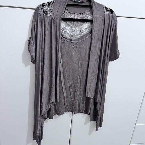 Double blouse with lace used, gray, size L