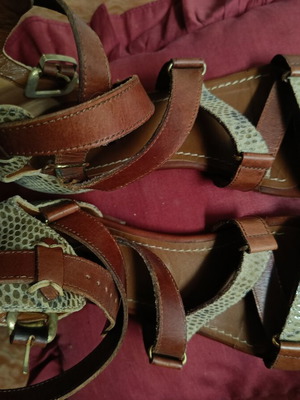 Pinko women's leather sandals like new, size 39, beige and brown