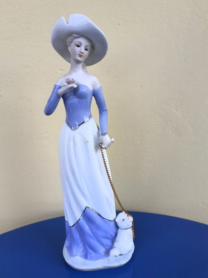 Vintage figurine of aristocratic lady with dog porcelain like new