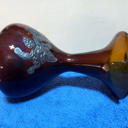 Bordeaux Glass Carafe handmade, used with silver floral design