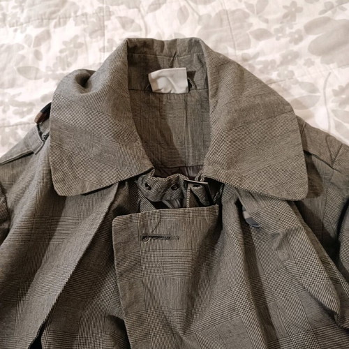 Checked gray trench coat used, size M