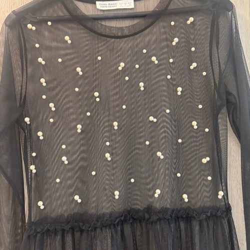 Zara Basic dress with tulle and pearls like new, black
