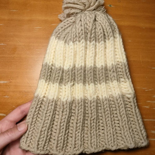 Knitted handmade wool hat new, gray and beige