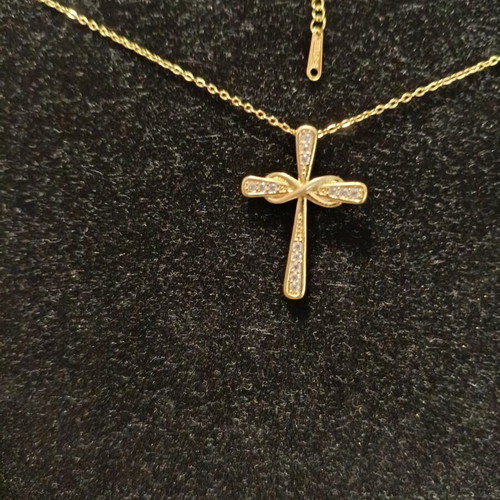 Women's cross necklace new, gold plated stainless steel with zircon stones