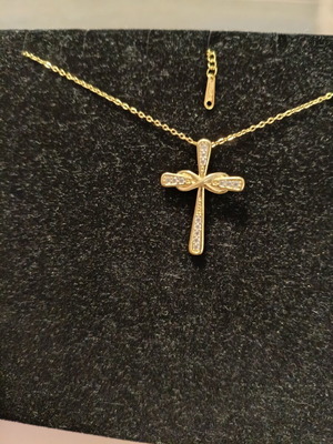 Women's cross necklace new, gold plated stainless steel with zircon stones