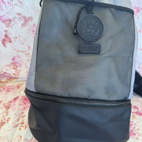 Versace backpack, large with mesh front pocket, black and grey