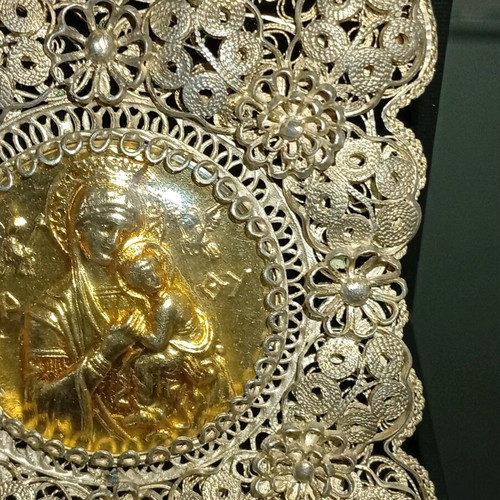 Filigree religious icon Virgin Mary gilded silver 925 like new