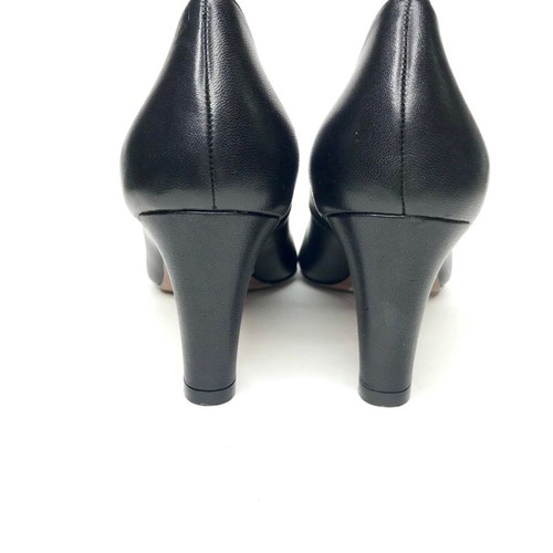 Nak Black Mid Heel Pumps New Leather Size 37
