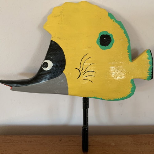 Handmade wooden fish wall hook new, tropical colors