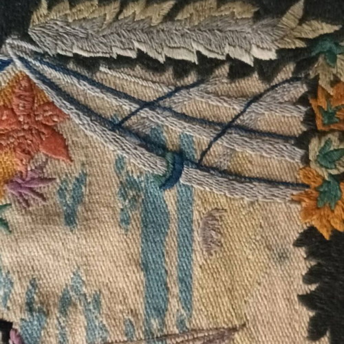 Old embroidery with flat stitch for framing used