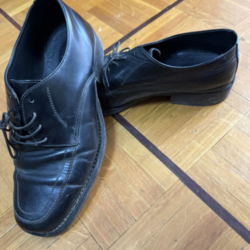 Vintage leather shoes used, black, size 41.5-42, derby loafers
