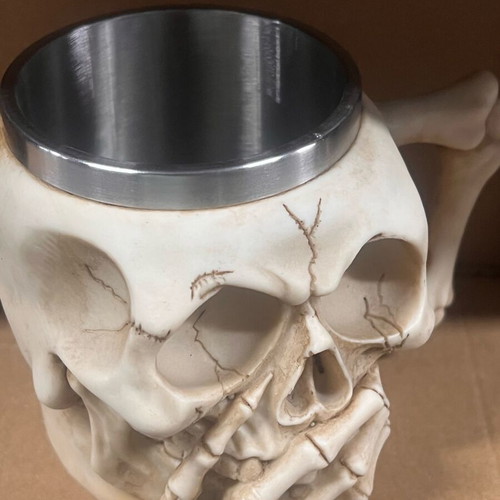 3D Beer Mug 450ml Stainless Steel and Resin Medieval Skeleton Skull