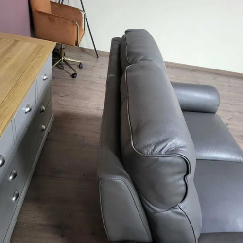 Gray leather two-seater sofa new, 100% genuine leather