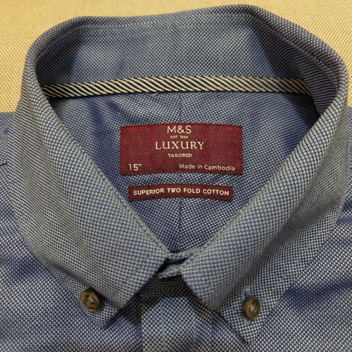 M&S Luxury Tailored men's shirt 100% cotton blue like new
