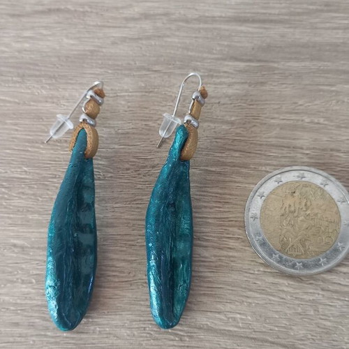 Green earrings made of clay and leather new