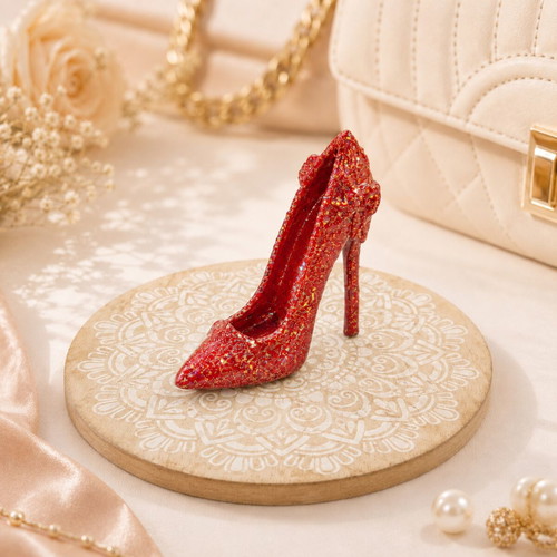 Bag Charm red holographic glitter high heel shoe, new handmade