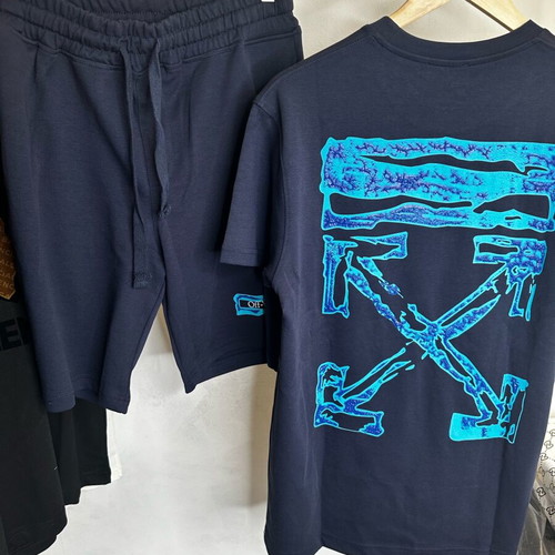 Off White men's shorts and t-shirt set new, blue, size S