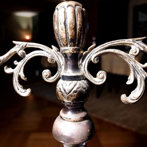 Three-Arm Candlestick 925 Sterling Silver Used, Baroque Style