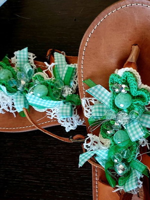 Leather sandals handmade lightly used with knitted design brown size 37