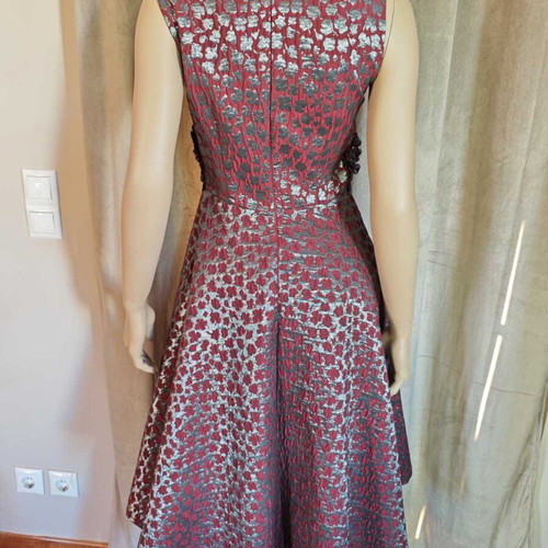 Vintage cocktail dress, Bordeaux silver jacquard, Small