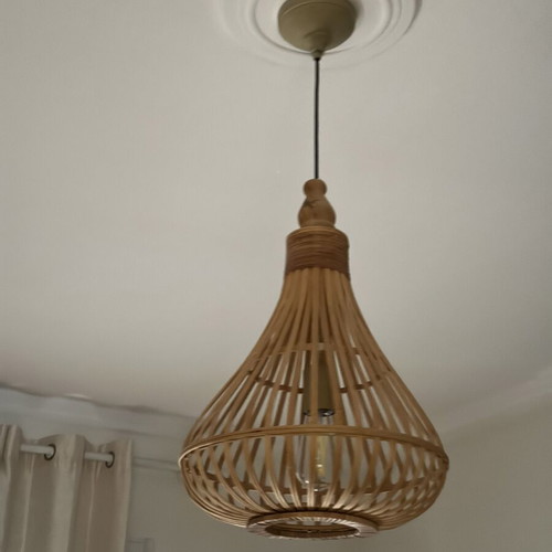 Ceiling light like new, bamboo and wood in brown beige tones