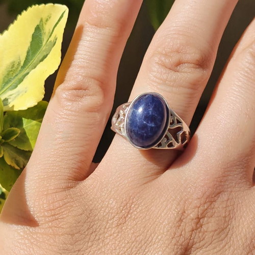 Silver ring with sapphire, new
