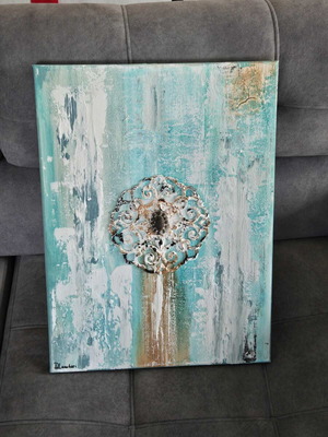 Painting with turquoise shades 45×60 like new, handmade