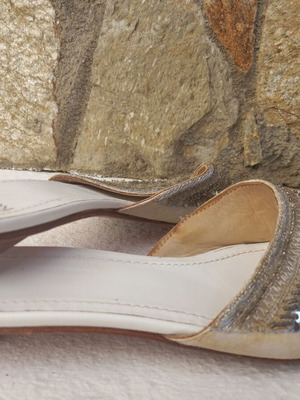Vintage flat mules new, white and brown