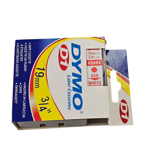 Label tape 19mm new, red print on white background