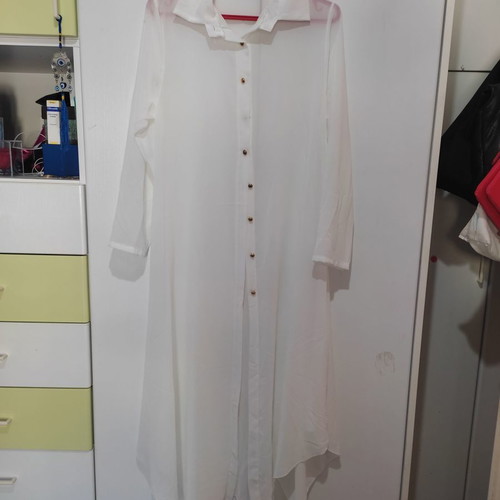 White maxi transparent shirt with buttons used, size L