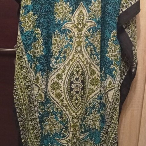 Ethnic Boho long dress kaftan, L One Size, petrol turquoise paisley
