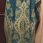Ethnic Boho long dress kaftan, L One Size, petrol turquoise paisley