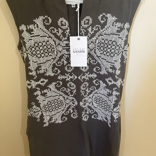 Ancient Kallos dress new, olive green with embroidered details, size XS