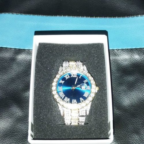 Watch new with blue dial and decorative crystals