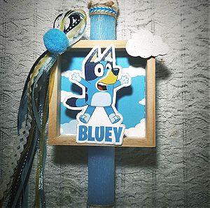 Λαμπάδα χειροποίητη  Bluey με ξύλινο καδρακι (Μπλουι)