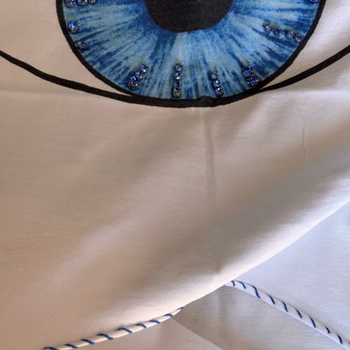Women's summer blouse like new, white, size S/M with eye print