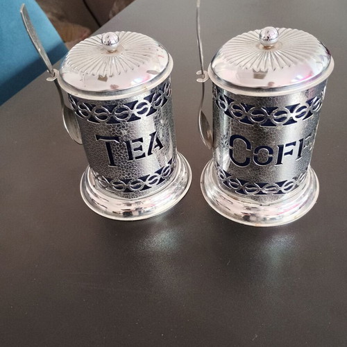 Vintage coffee and tea jars used with lids and spoons MTP